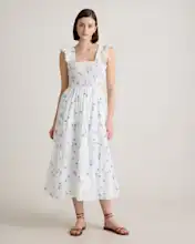 100% Organic Cotton Smocked Poplin Midi Dress