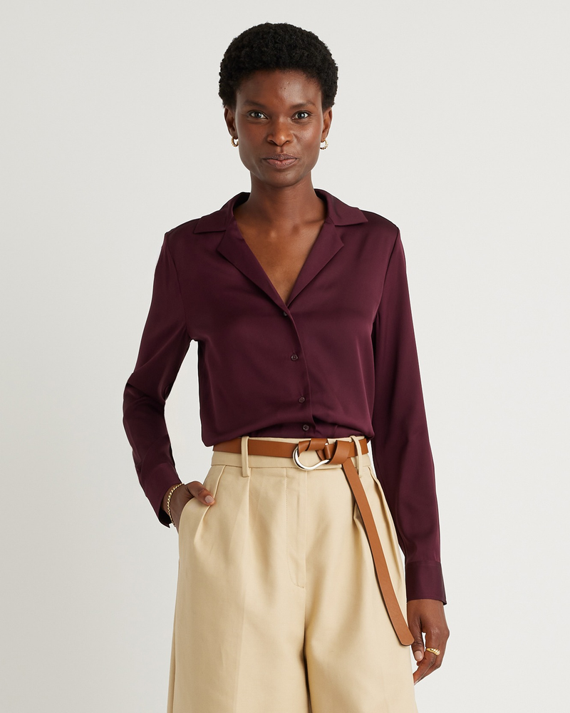 Washable Stretch Silk Notch Collar Blouse