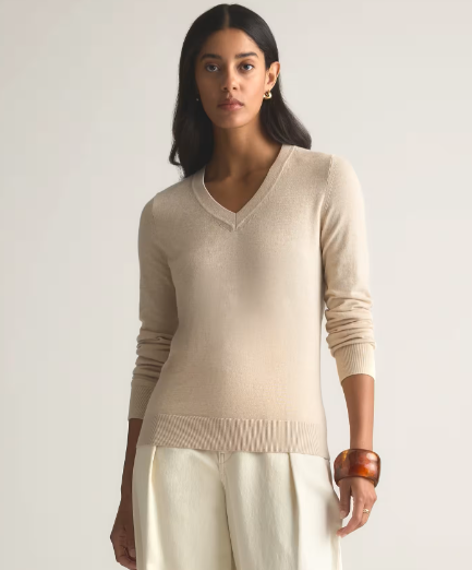 Lightweight Cotton Cashmere V-Neck Sweater