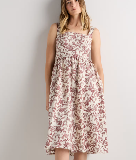 100% European Linen Fit & Flare Midi Dress