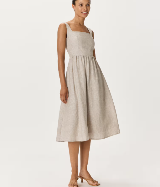 100% European Linen Fit & Flare Midi Dress