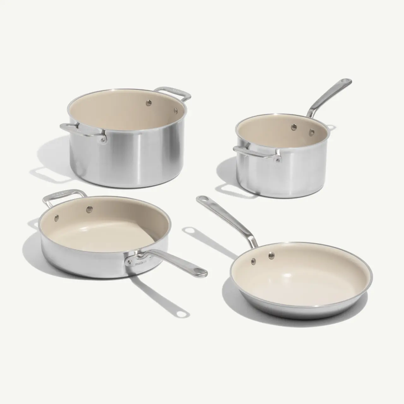 CeramiClad™ 7-Piece Non Stick Cookware Set with Antique Brass Handles | Stainless