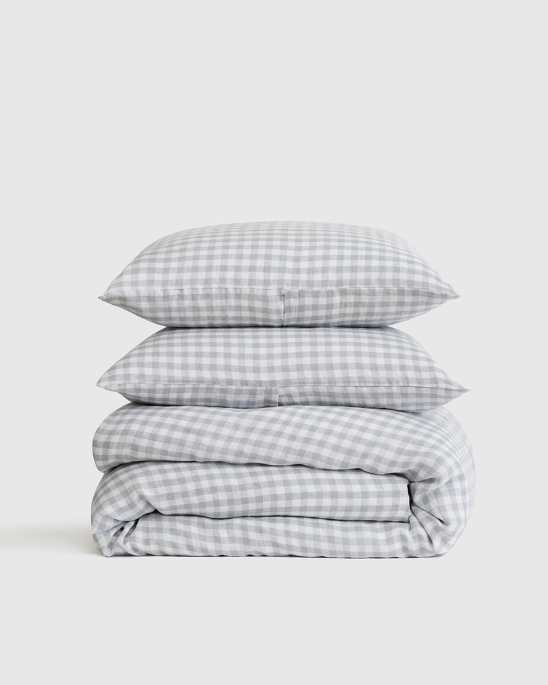 European Linen Gingham Duvet Cover Set, Queen
