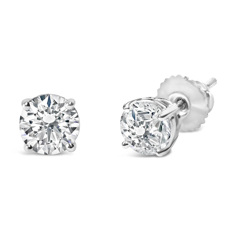14K Gold Lab Grown Round Brilliant-Cut Diamond Classic 4-Prong Stud Earrings with Screw Backs
