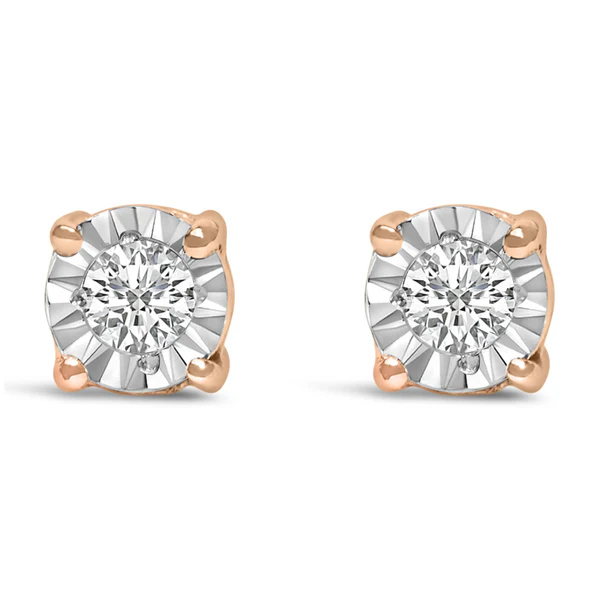 Sterling Silver Round Brilliant-Cut Lab Grown Diamond Miracle-Set Stud Earrings