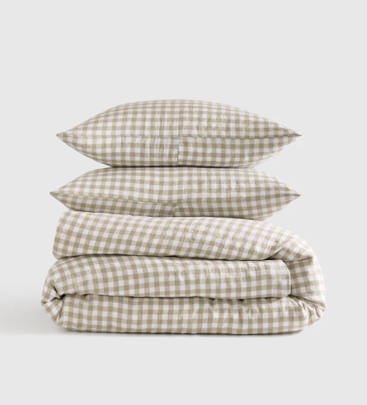European Linen Gingham Duvet Cover Set, Queen