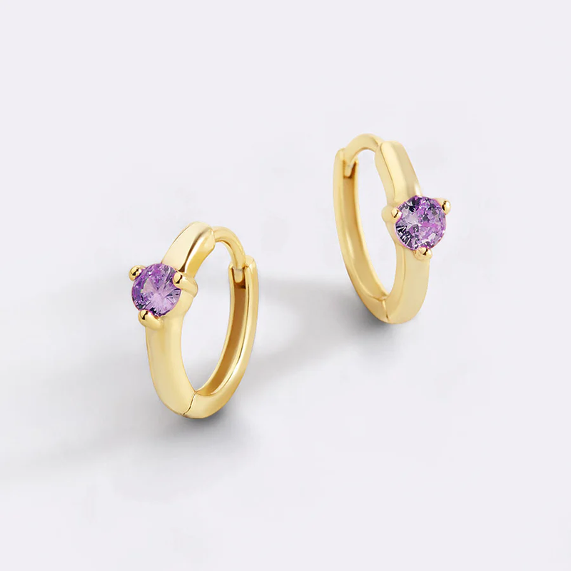 Single Stone Birthstone Huggie Hoop Earrings