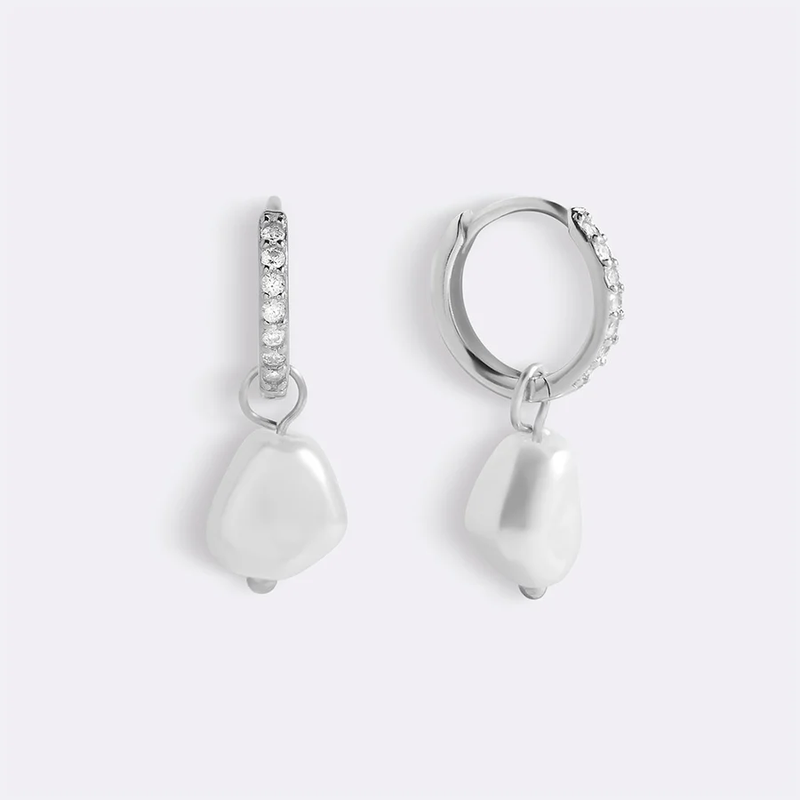 Freshwater Pearl Drop Pave Huggie Earrings