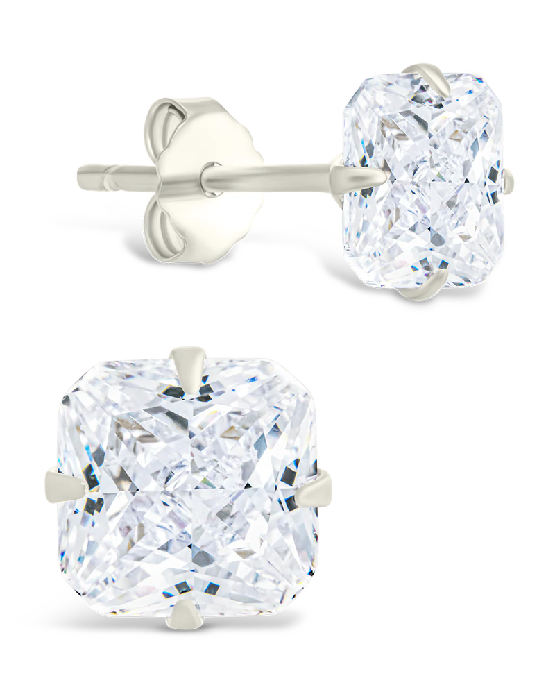 Sterling Silver Radiant Cut Prong Set Stud Earrings