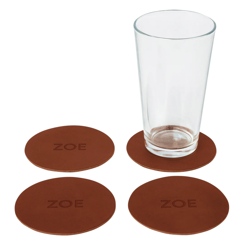Monogrammed Leather Circle Coasters, Set of 4