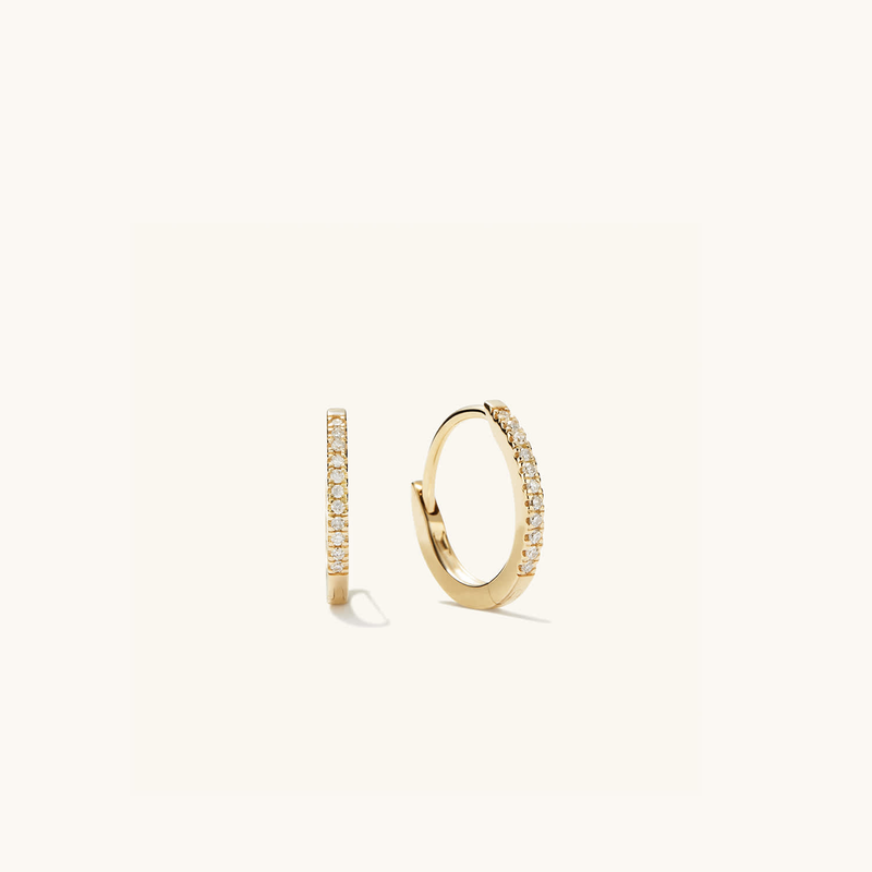 Pavé Diamond Huggie Hoops | 14K Yellow Gold