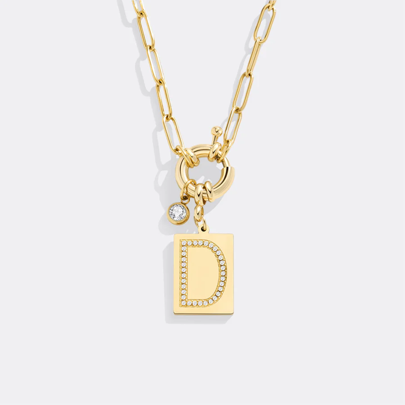 Pave Initial Pendant Necklace with Paperclip Chain