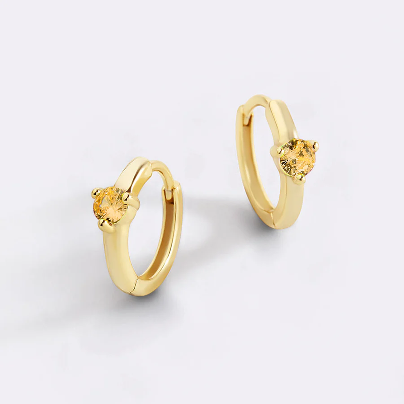 Single Stone Birthstone Huggie Hoop Earrings