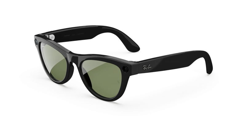 Ray-Ban Meta Skyler Smart Glasses, Gen 2 | Shiny Black Frame, G-15 Green Lens, Size 52 Frame