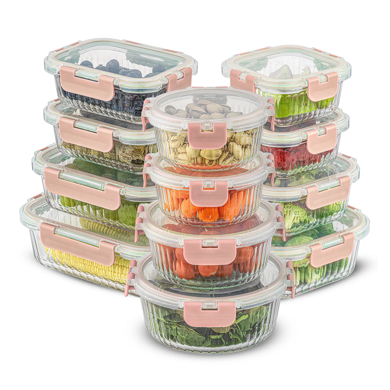 12 Fluted Glass Containers & Leakproof Lids