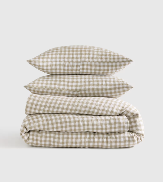 European Linen Gingham Duvet Cover Set, King/Cal King
