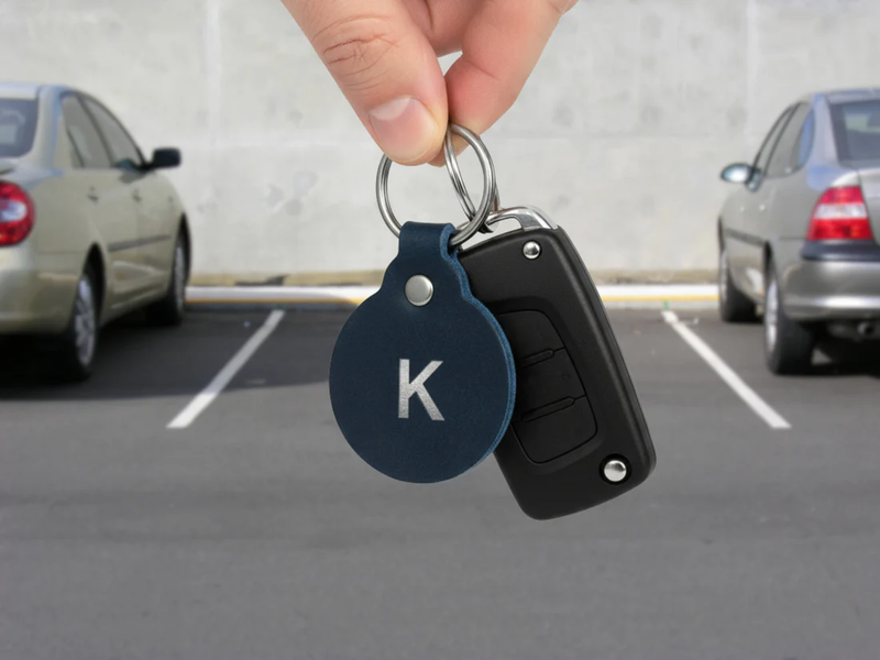 Monogrammed Leather Circle Keychain