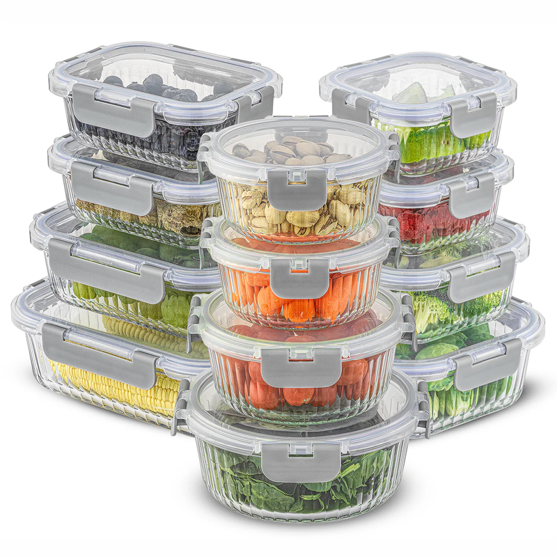 12 Fluted Glass Containers & Leakproof Lids