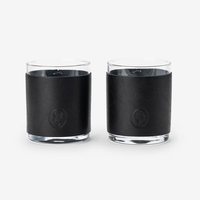 Codex Leather-Wrapped Rocks Glasses, Set of 2