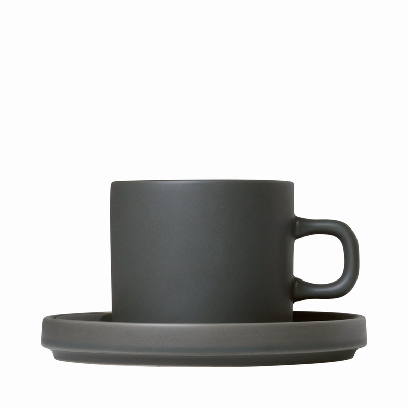 PILAR Stoneware Coffee Cups with Saucers, Set of 2