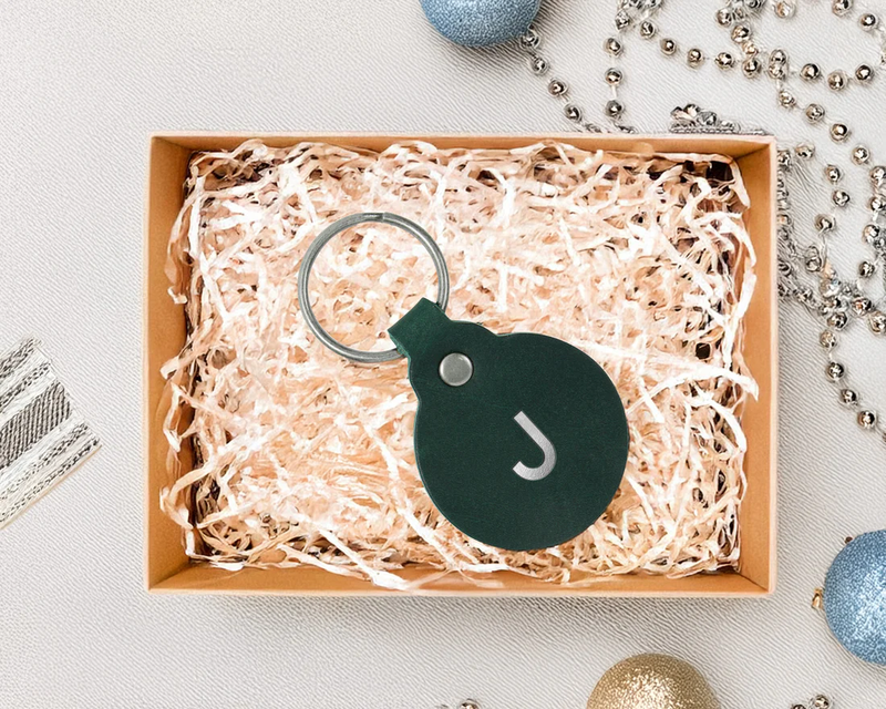 Monogrammed Leather Circle Keychain