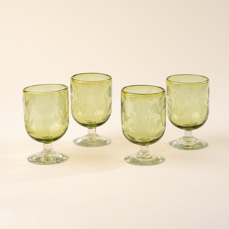Etched Thistle Wine Glass Set of 4