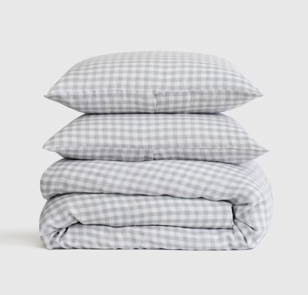 European Linen Gingham Duvet Cover Set, Queen
