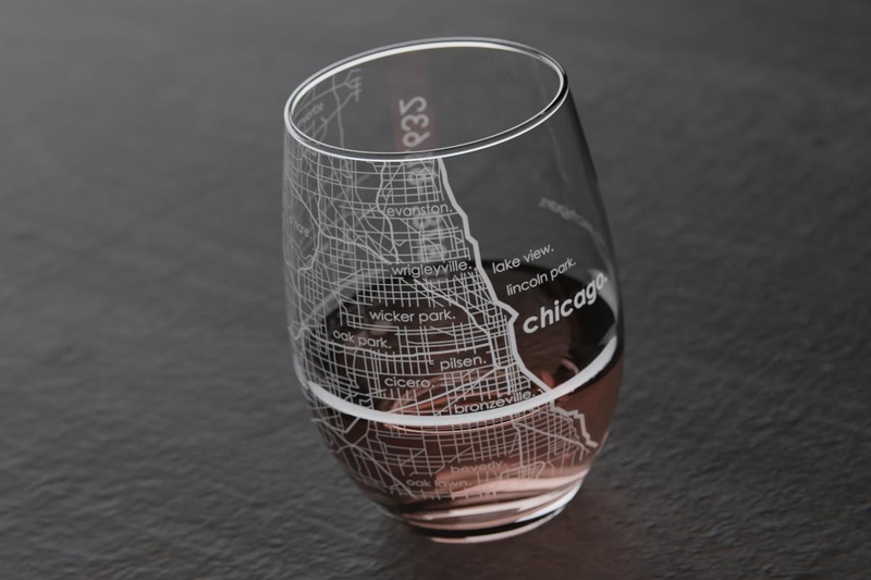 Home Town Map Stemless Wine Glass