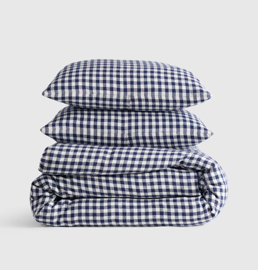 European Linen Gingham Duvet Cover Set, King/Cal King