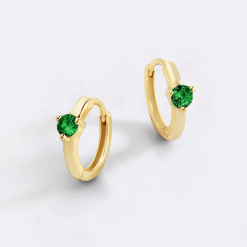 Single Stone Birthstone Huggie Hoop Earrings