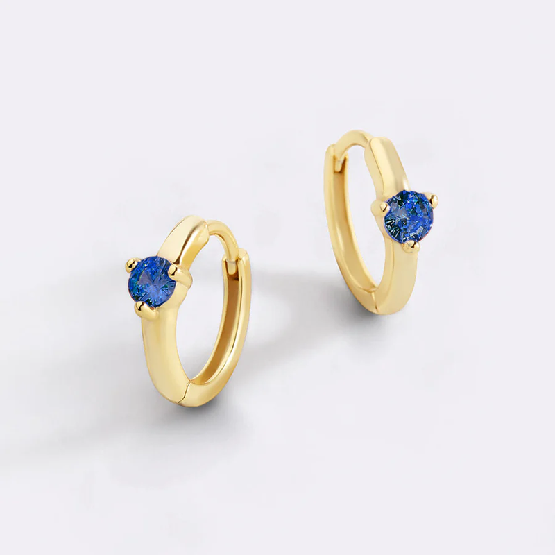 Single Stone Birthstone Huggie Hoop Earrings
