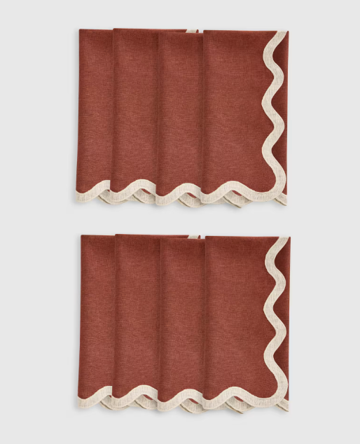 European Linen Scallop Edge Napkins, Set of 8