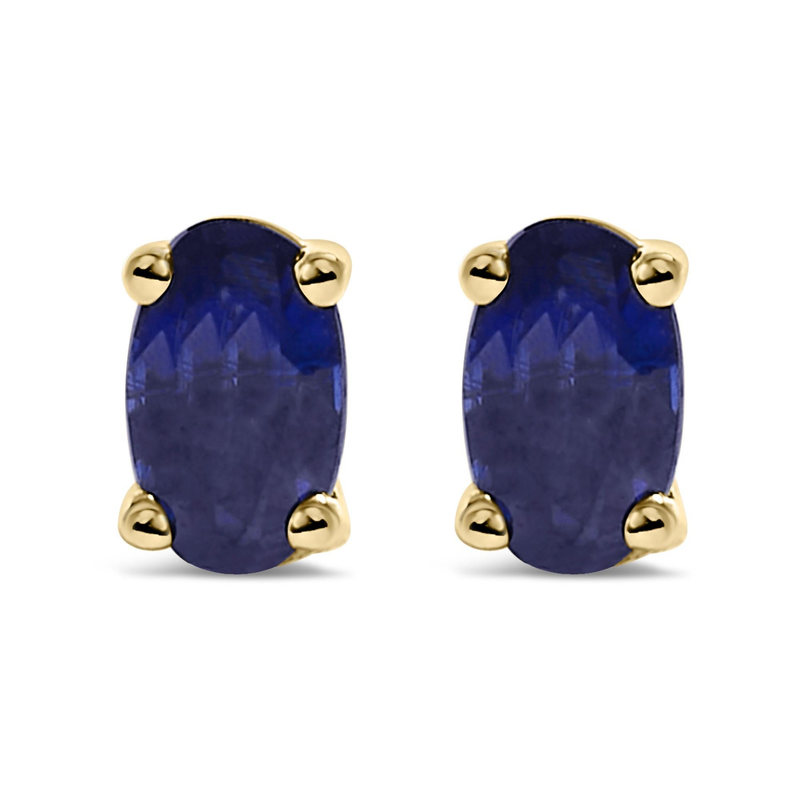 14K Gold Oval Cut Gemstone Birthstone Stud Earrings