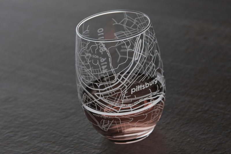Home Town Map Stemless Wine Glass, Set of 2