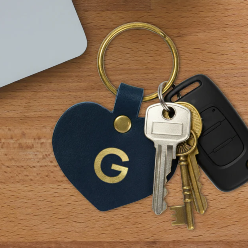 Monogrammed Leather Heart Keychain