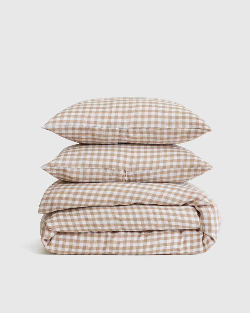 European Linen Gingham Duvet Cover Set, Queen