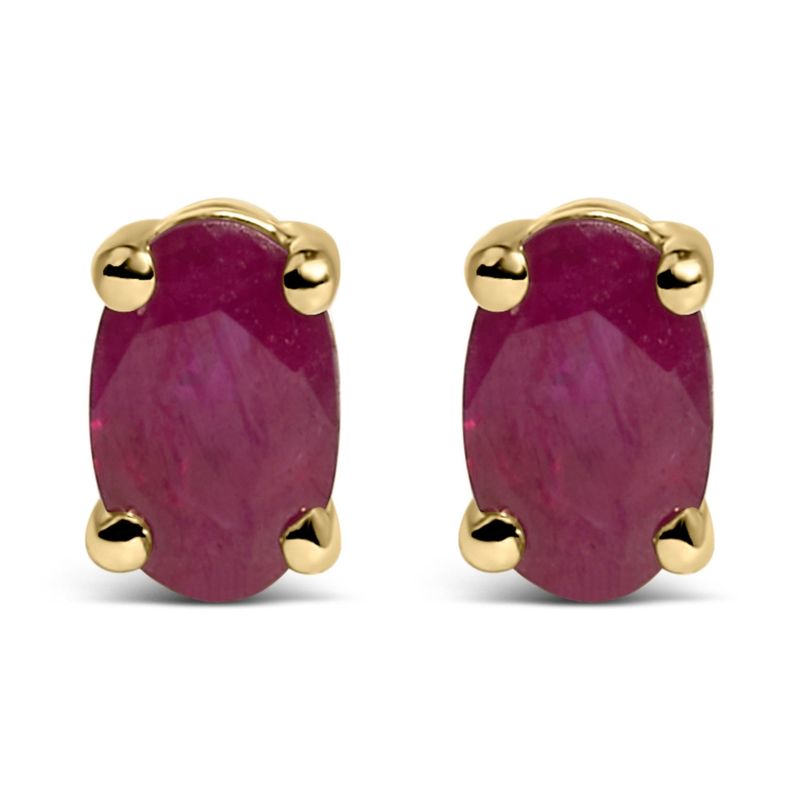 14K Gold Oval Cut Gemstone Birthstone Stud Earrings