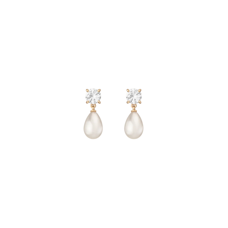 Lab Grown White Sapphire Pearl Drop Earrings