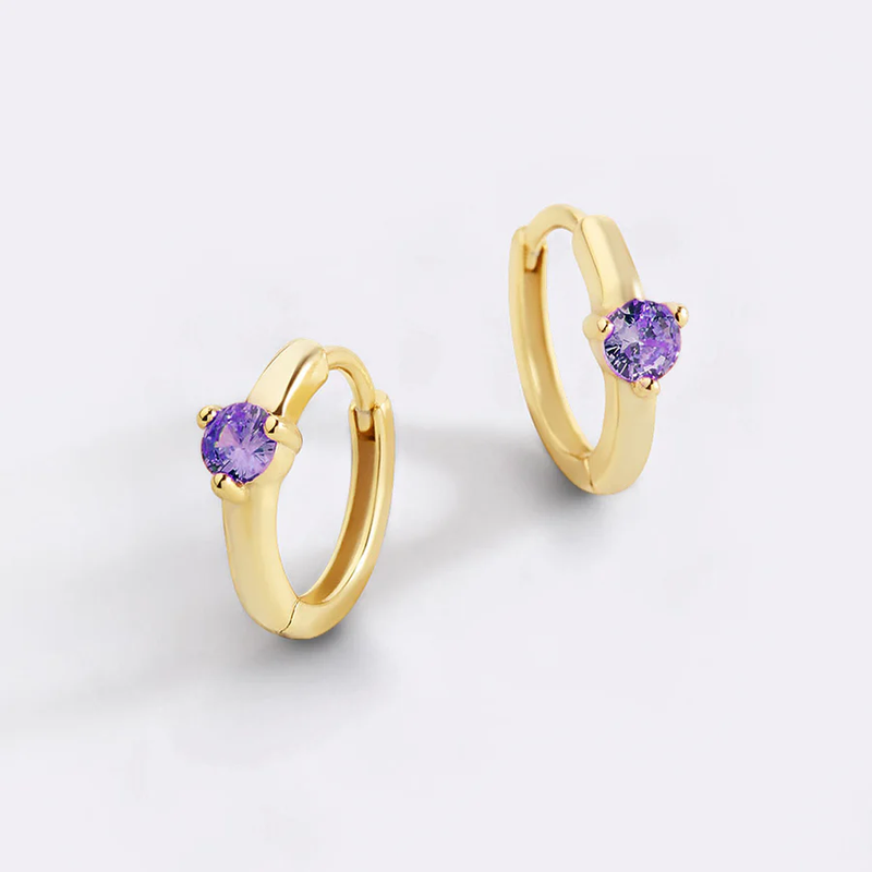 Single Stone Birthstone Huggie Hoop Earrings