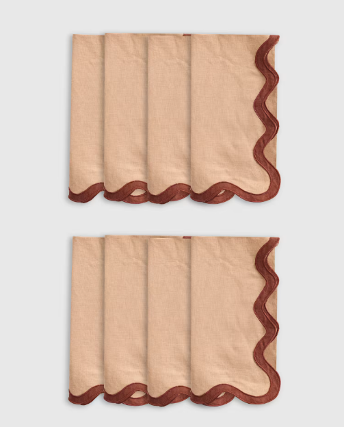 European Linen Scallop Edge Napkins, Set of 8