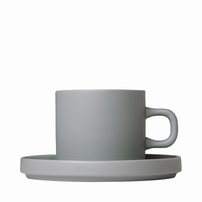 PILAR Stoneware Coffee Cups with Saucers, Set of 2