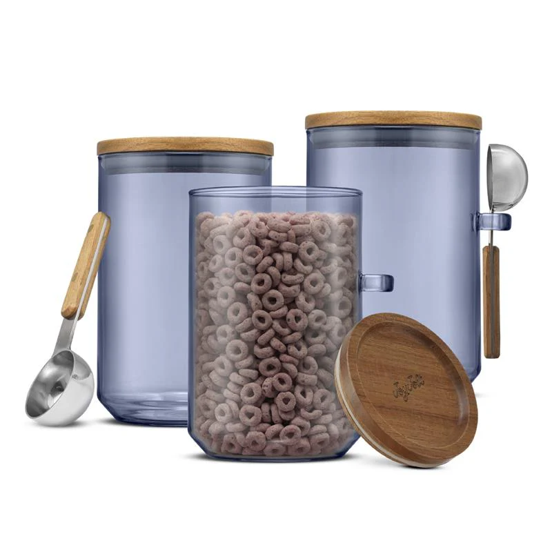 Holden Stackable Glass Storage Canisters With Lids & Scoops, Set Of 3 | Smoke Blue
