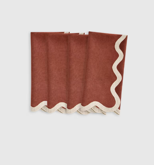 European Linen Scallop Edge Napkins, Set of 4