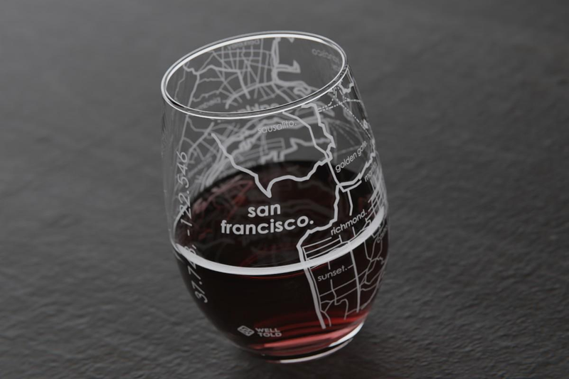 Home Town Map Stemless Wine Glass