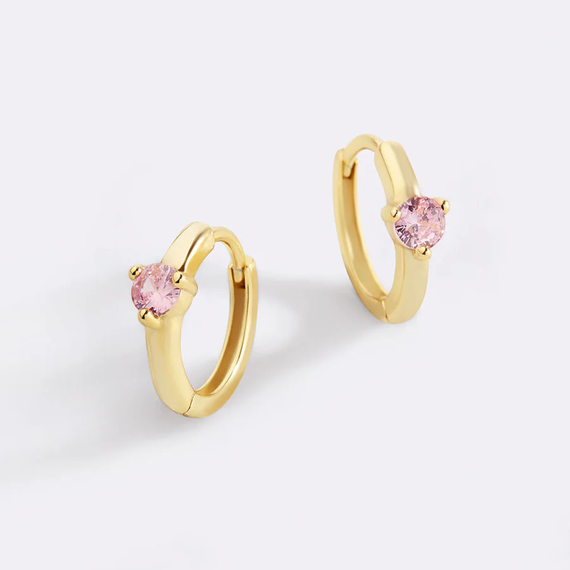 Single Stone Birthstone Huggie Hoop Earrings