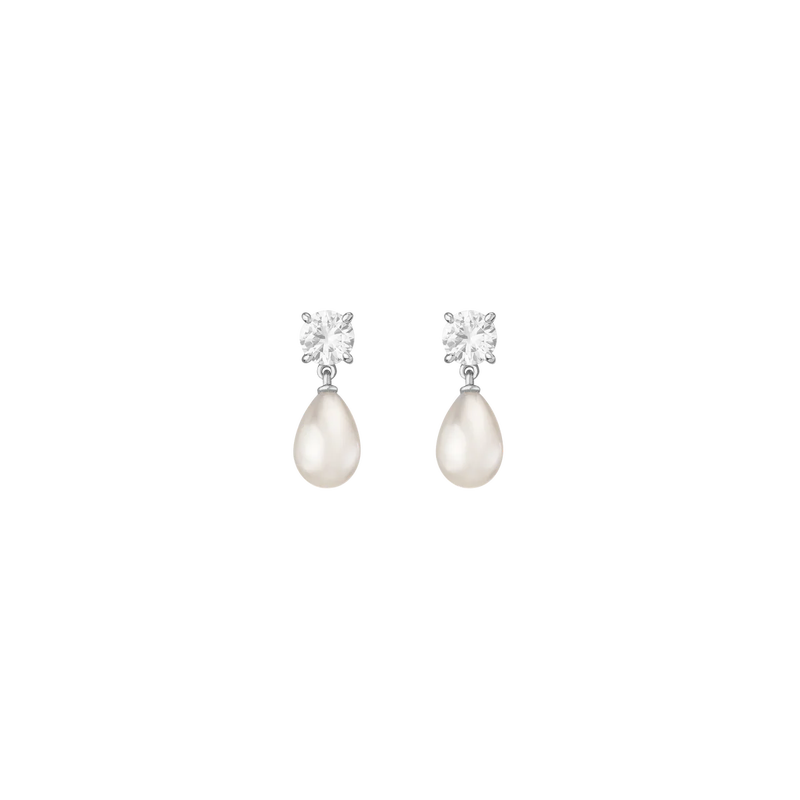 Lab Grown White Sapphire Pearl Drop Earrings