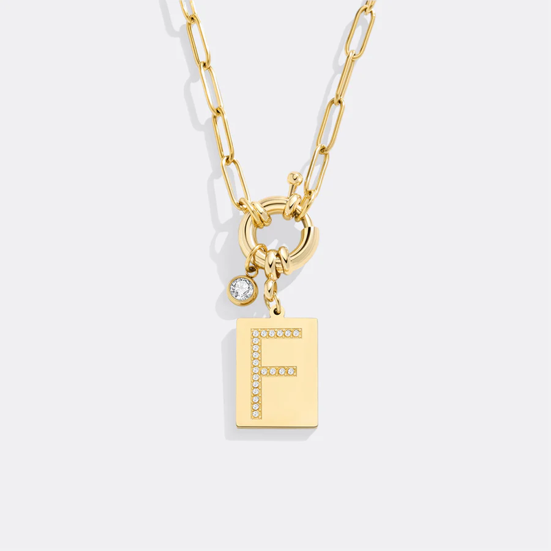 Pave Initial Pendant Necklace with Paperclip Chain