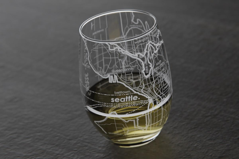 Home Town Map Stemless Wine Glass, Set of 2