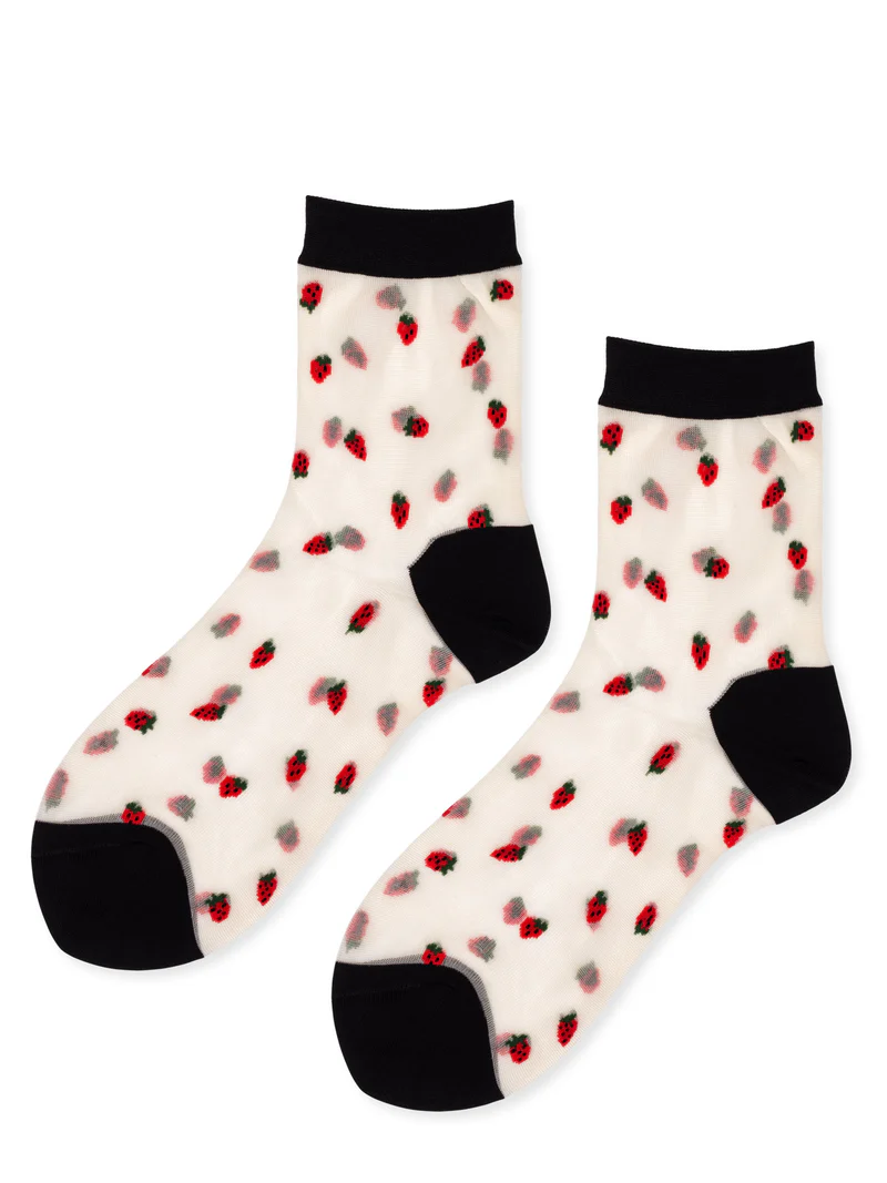 Women's Baby Strawberry Sheer Short Crew Sock