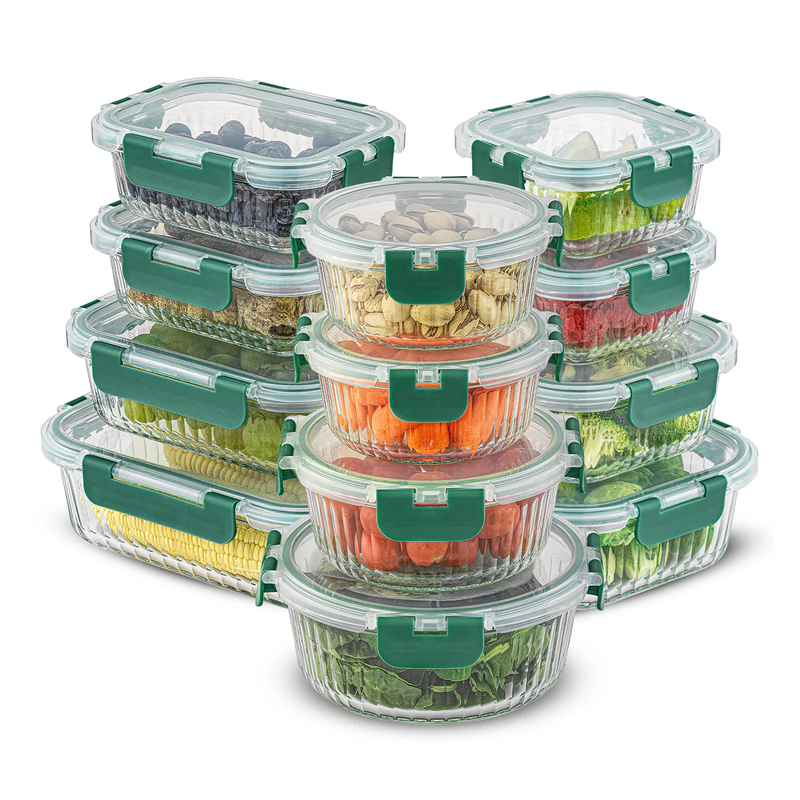 12 Fluted Glass Containers & Leakproof Lids
